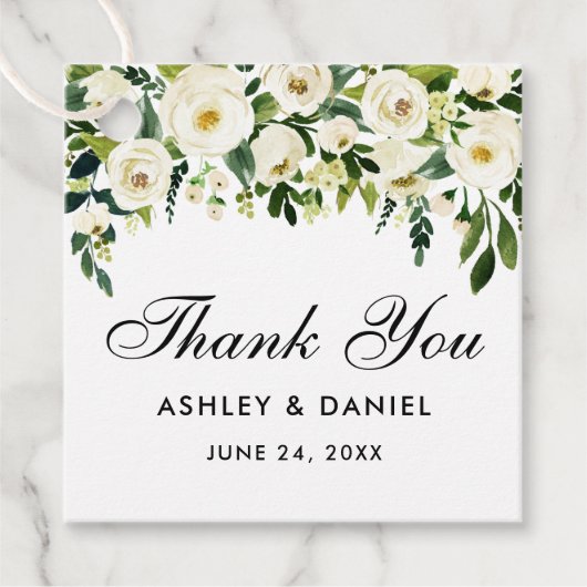 Bruiloft Groen Wit Bloemen Dank u Bedankjes Labels (Voorkant)