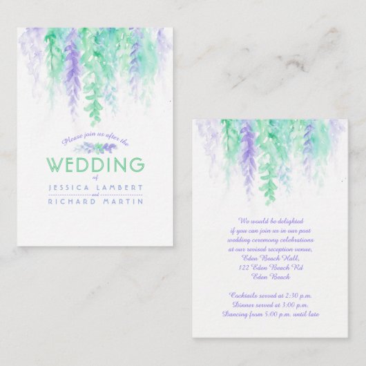 Bruiloft groene bloem cascade info bijsluiter kaar informatiekaartje (Voorkant / Achterkant)