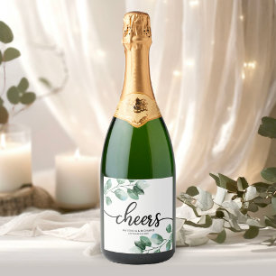 Bruiloft - Groene Eucalyptus Calligrafie Huwelijk Sparkling Wijnetiket