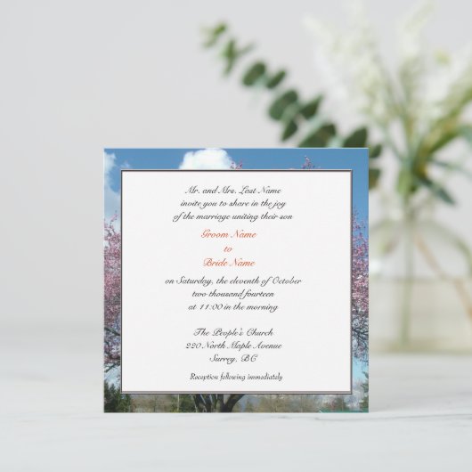 bruiloft, Groom's ouders nodigde de kersenboom uit Kaart (Staand voorkant)