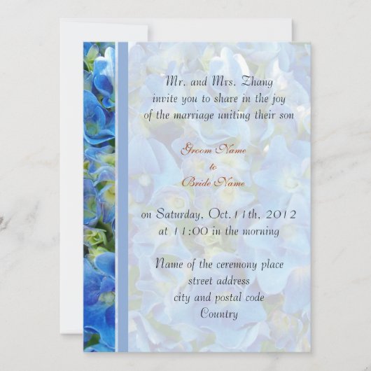 bruiloft, Groom's ouders nodigen blauwe hydrangea Kaart (Voorkant)