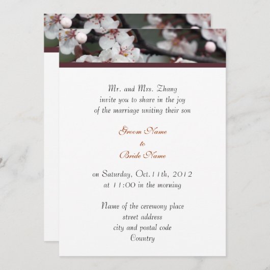 bruiloft, Groom's ouders nodigen bloemen uit Kaart (Voorkant / Achterkant)