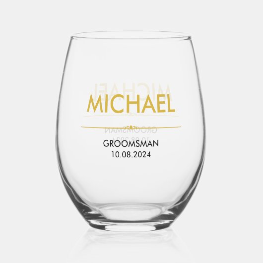 Bruiloft Groomsmen Monogram Wijnglas Zonder Voet (Voorkant)