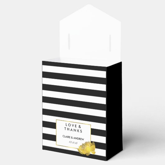 Bruiloft gunst dozen | Zwarte streep & gouden pioe Bedankdoosjes (Geopend)