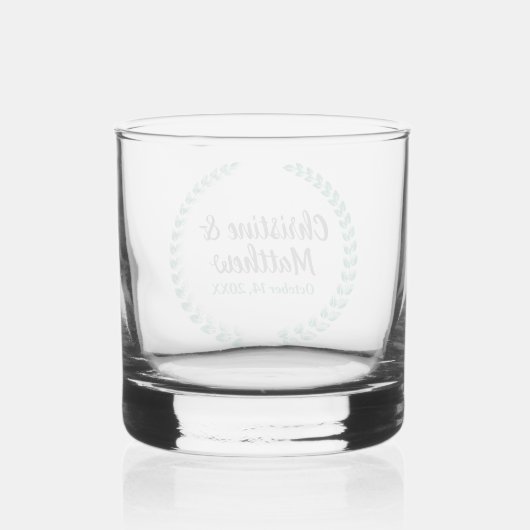 Bruiloft gunst Elegante krans bladeren groen Whisky Glas (Achterkant)