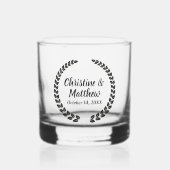 Bruiloft gunst Elegante krans bladeren zwart Whisky Glas (Voorkant)