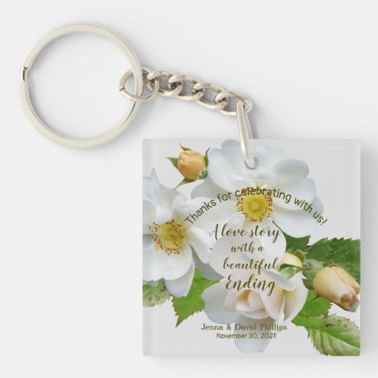 Bruiloft gunst Elegante Rozen Full Bloom Sleutelha Sleutelhanger (voorkant)