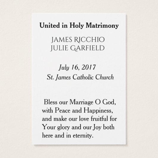 Bruiloft gunst Heilige Kaart bruid bruidegom (Achterkant)