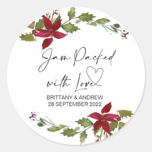 Bruiloft gunst jam verpakt met liefde kerst ronde sticker (Voorkant)