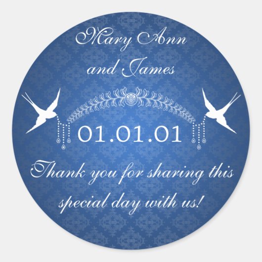 Bruiloft gunst Label Birds & Diamonds Blue (Voorkant)