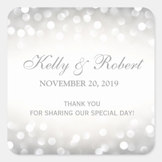 Bruiloft gunst Label Elegant Silver Glitter (Voorkant)