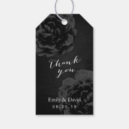 Bruiloft gunst Label |  Elegant Zwart Bloemen Cadeaulabel