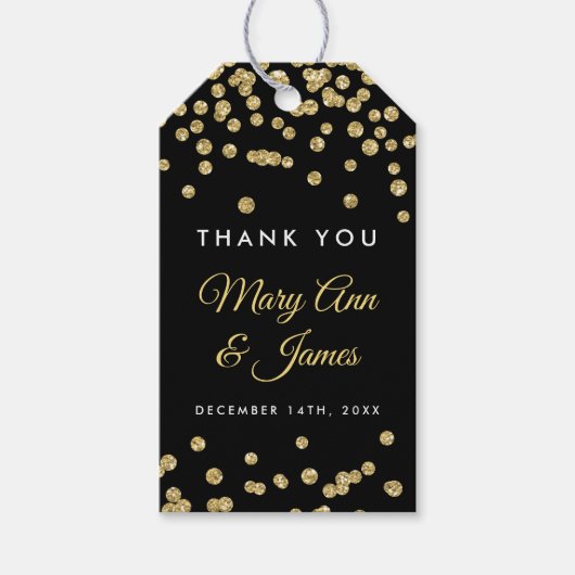 Bruiloft gunst Label Gouden Faux Glitter Confetti  Cadeaulabel (Voorkant)
