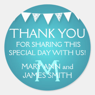 Bruiloft gunst Label Liefde Bunting Monogram Turqu