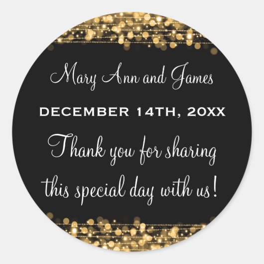 Bruiloft gunst Label Magic Party Sparkles Gold (Voorkant)