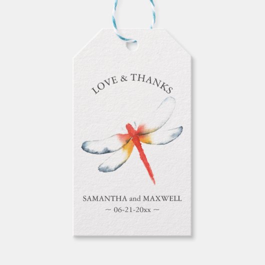 Bruiloft gunst Label rode libel Cadeaulabel (Voorkant)