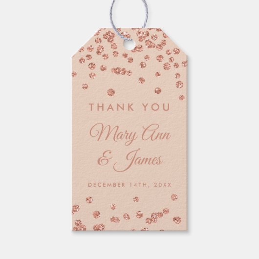Bruiloft gunst Label Roos Gouden Glitter Confetti  Cadeaulabel (Voorkant)