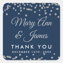 Bruiloft gunst Label Silver Glitter Confetti Navy