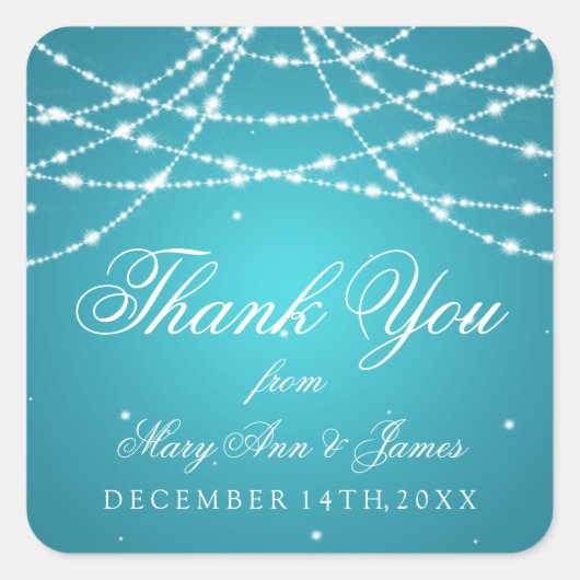 Bruiloft gunst Label sprankelende string turquoise (Voorkant)