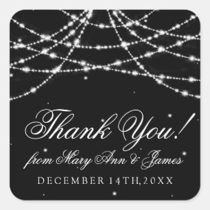 Bruiloft gunst Label sprankelende string zwart