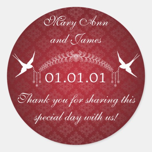 Bruiloft gunst Label Vogels & Ruiten Rood (Voorkant)