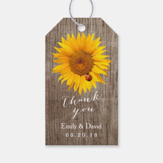 Bruiloft gunst Label | Zonnebloem- en lieveheersbe Cadeaulabel (Voorkant)