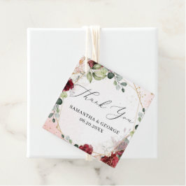 Bruiloft gunst labels blozen bordeaux gouden groen