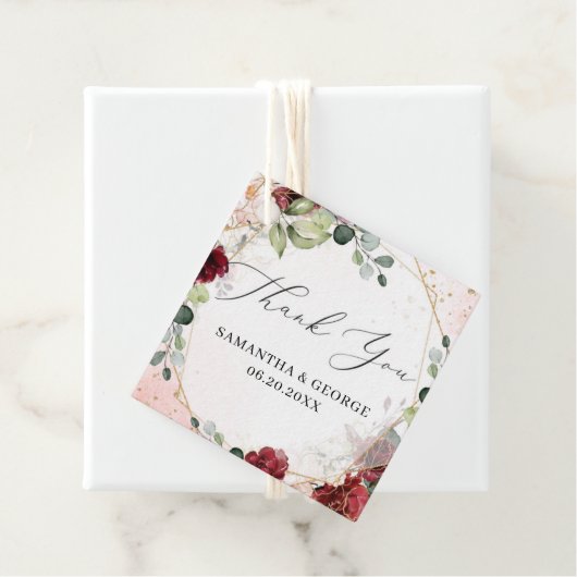Bruiloft gunst labels blozen bordeaux gouden groen (In situ)