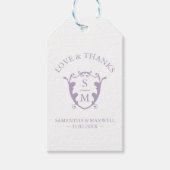 Bruiloft gunst Labels Lila Monogram Crest Cadeaulabel (Voorkant)