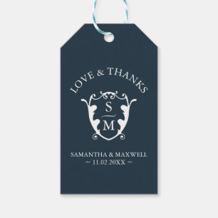 Bruiloft gunst Labels Navy Blue Monogram Crest Cadeaulabel