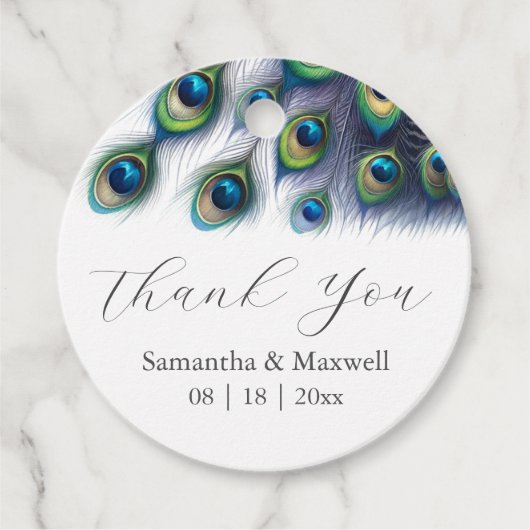 Bruiloft gunst Labels pauwenveren (Voorkant)