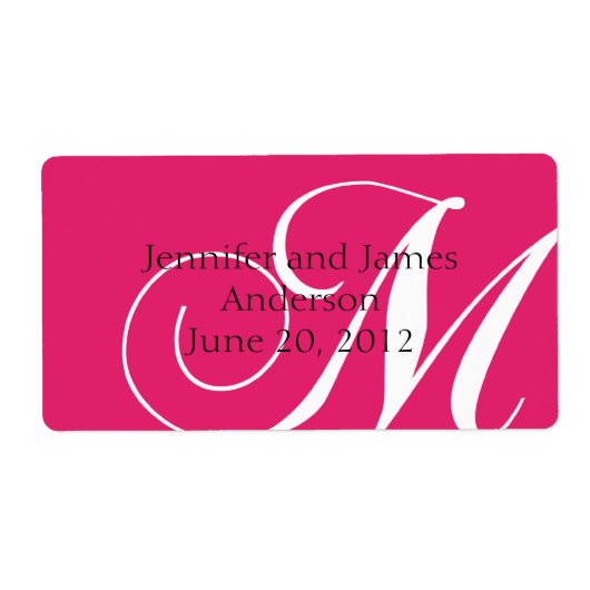 Bruiloft gunst labels roze monogram M (Voorkant)
