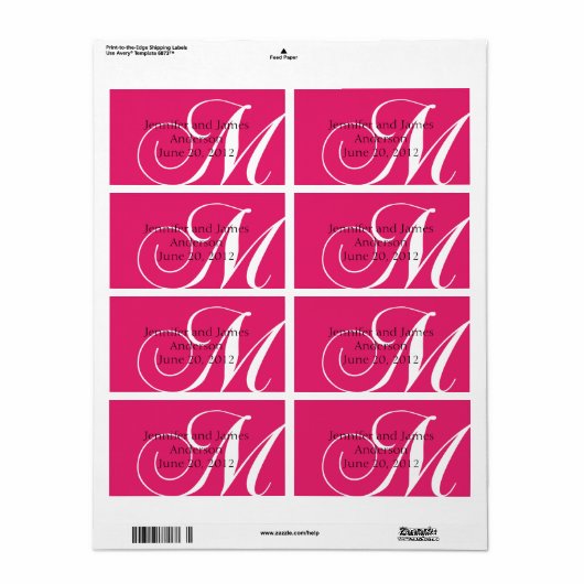 Bruiloft gunst labels roze monogram M (Full Sheet)