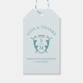 Bruiloft gunst Labels Turquoise Monogram Crest Cadeaulabel