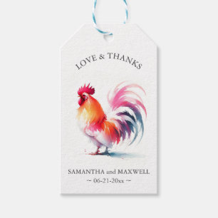 Bruiloft gunst Labels Waterverf Rooster Cadeaulabel