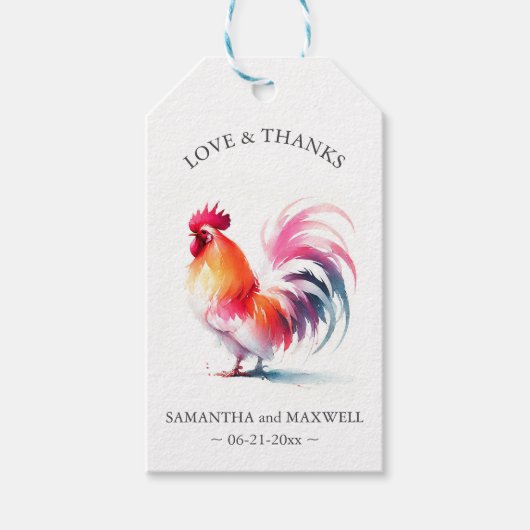 Bruiloft gunst Labels Waterverf Rooster Cadeaulabel (Voorkant)