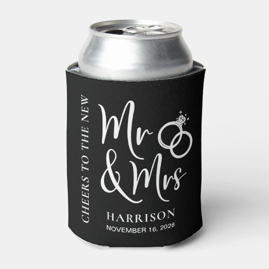 Bruiloft gunst nieuwe Mr. Mrs Black Blikjeskoeler (Blikje Voorkant)