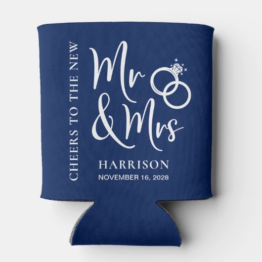 Bruiloft gunst nieuwe Mr. Mrs Navy Blue Blikjeskoeler (Achterkant)