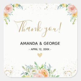 Bruiloft gunst sticker bloemengoud en roze