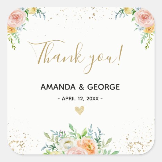 Bruiloft gunst sticker bloemengoud en roze (Voorkant)