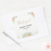 Bruiloft gunst sticker bloemengoud en roze (Envelop)