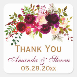 Bruiloft gunst Sticker - Bourgondische bloemen, ge