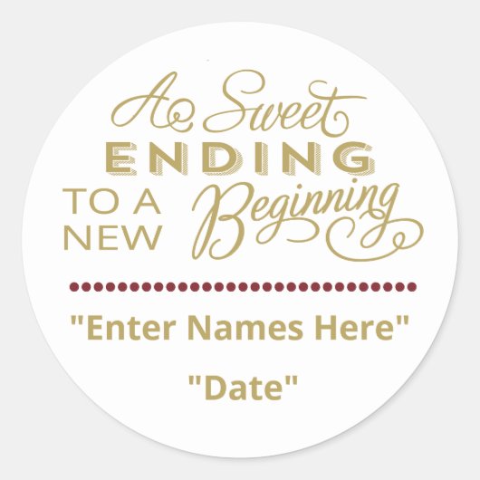 BRUILOFT GUNST STICKER | Sweet Ending Nieuw Begin (Voorkant)