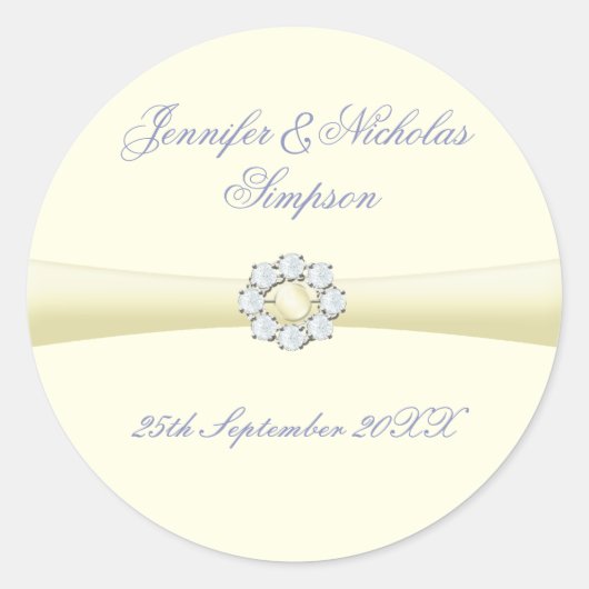 Bruiloft gunst Stickers Ivoor met Pearl & Diamond (Voorkant)