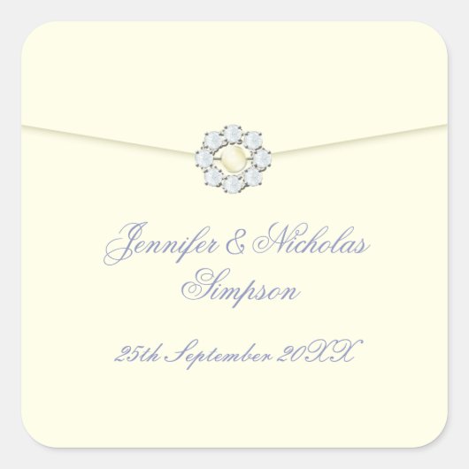 Bruiloft gunst Stickers Ivoor met Pearl & Diamond (Voorkant)