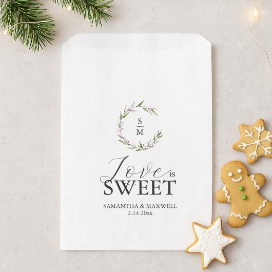 Bruiloft gunst tassen liefde is zoet monogram bedankzakje