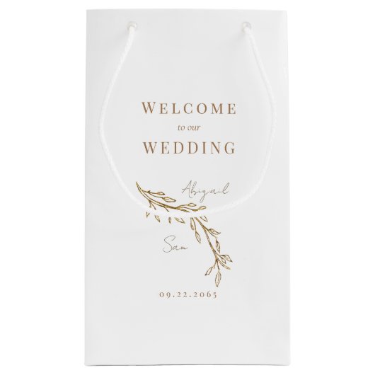 Bruiloft gunst wit goud tekst blad Ouline Klein Cadeauzakje (Achterkant)