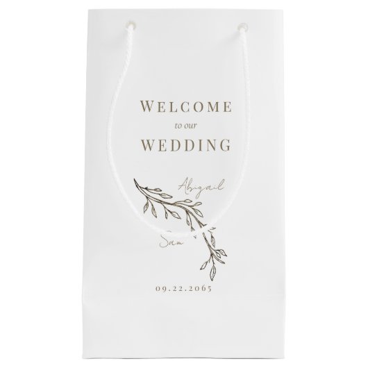 Bruiloft gunst wit goud tekst blad Ouline Klein Cadeauzakje (Voorkant)