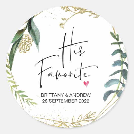 Bruiloft gunst zijn favoriete traktatie doos groen ronde sticker (Voorkant)