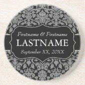 Bruiloft gunst - zwart damast patroon zandsteen onderzetter (Voorkant)